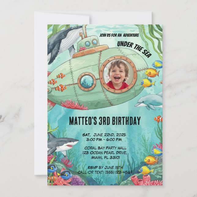 Submarine Adventure Birthday Invitation (Front)