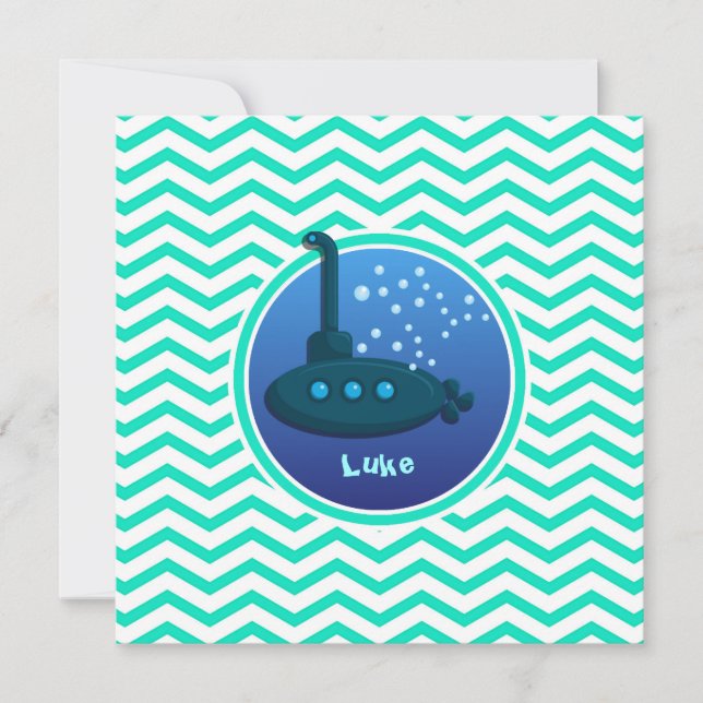 Submarine; Aqua Green Chevron Invitation (Front)