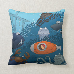 Submarine Boy Cartoon Undersea Animal Monster Cushion