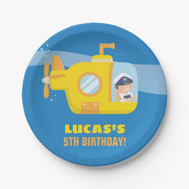 Submarine Boy Underwater Birthday Party Supplies Paper Plate (Front)