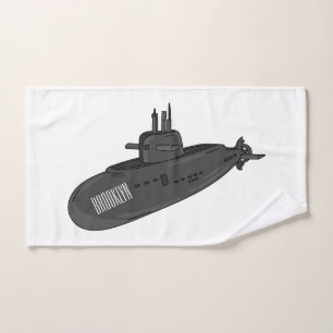 Submarine cartoon illustration bath towel set