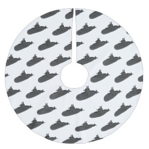 Submarine cartoon illustration brushed polyester tree skirt