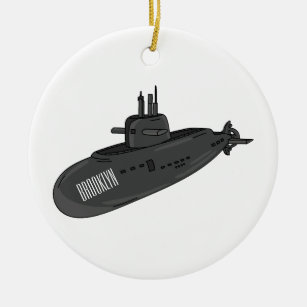 Submarine cartoon illustration ceramic ornament