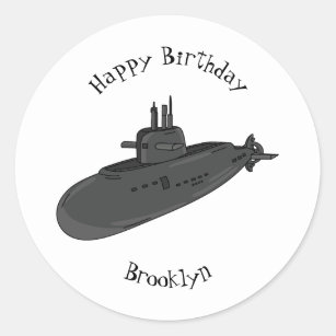 Submarine cartoon illustration classic round sticker
