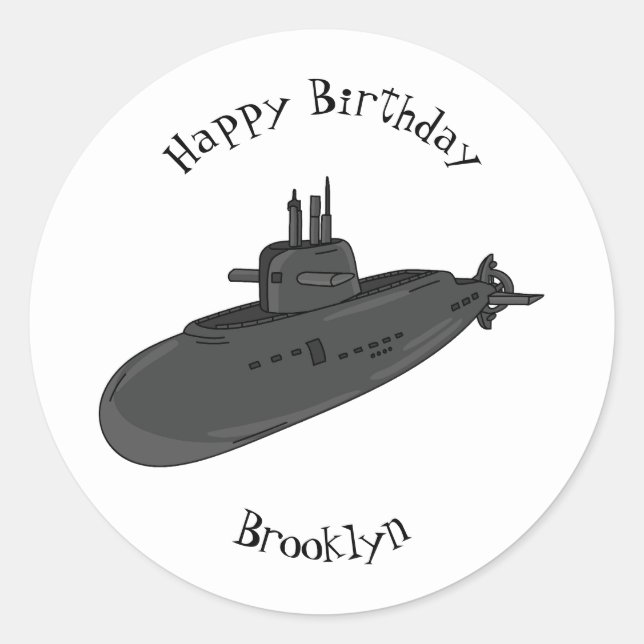 Submarine cartoon illustration classic round sticker (Front)