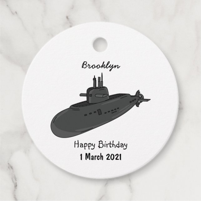 Submarine cartoon illustration favour tags (Front)