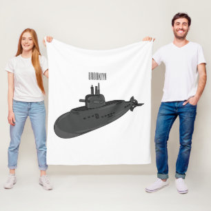 Submarine cartoon illustration fleece blanket