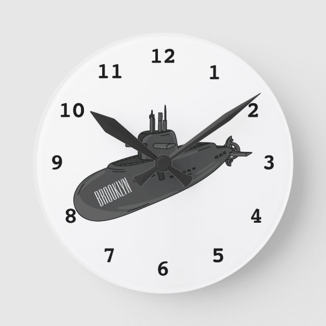 Submarine cartoon illustration round clock (Front)