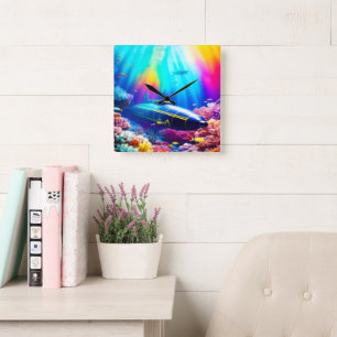 Submarine in Beautiful Ocean Square Wall Clock