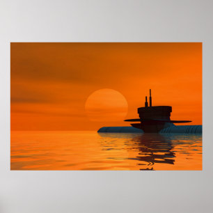 submarine in the sunset poster