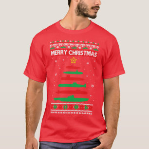 Submarine Military Tree Funny Christmas Ugly Xmas T-Shirt