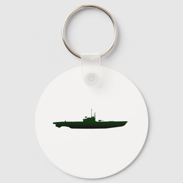 Submarine Silhouette On White Key Ring (Front)