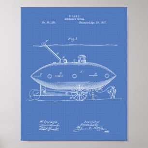 Submarine Vessel 1897 Patent Art Blueprint Poster