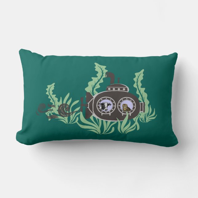 Submarine with Cow and Owl Inside Lumbar Cushion (Front)