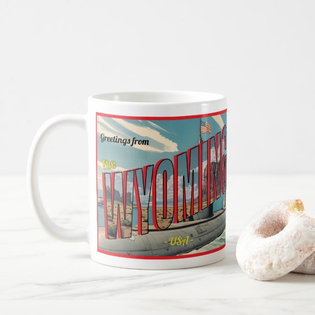 Submarine Wyoming For USA Retro Postcard Coffee Mug (With Donut)