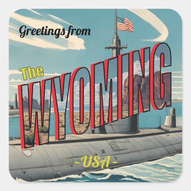 Submarine Wyoming For USA Retro Postcard Square Sticker (Front)