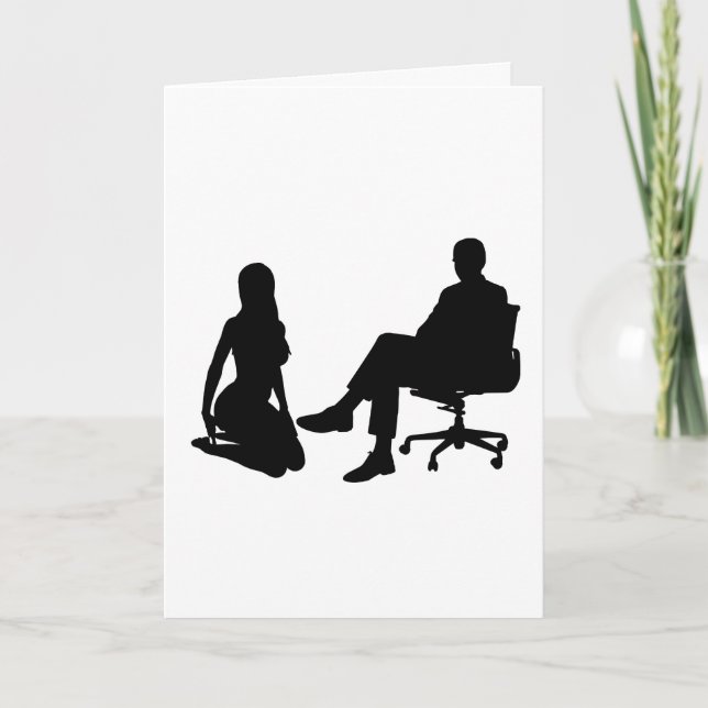 SUBMISSIVE WOMAN KNEELING BEFORE MAN IN CHAIR CARD (Front)
