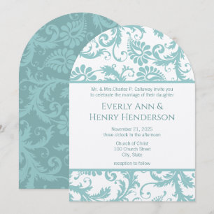 Submitted March 8 Aqua Blue Victorian Damask Invitation