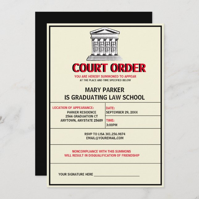Subpeona Graduation Party Invitations (Front/Back)