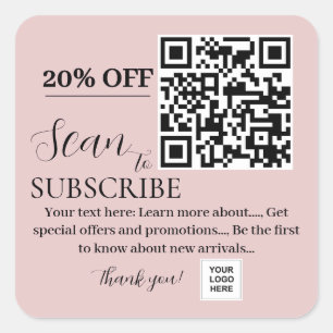Subscribe QR code Pink blush Square Sticker