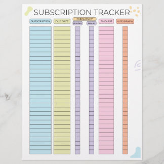 Subscription tracker custom letterhead
