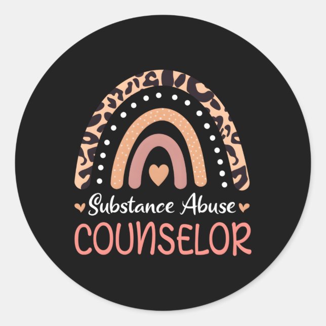 Substance Abuse Counsellor Leopard Rainbow Classic Round Sticker (Front)