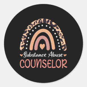 Substance Abuse Counselor Leopard Rainbow Classic Round Sticker