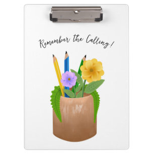 Substitute School Teacher Pencils Flowers Clipboard