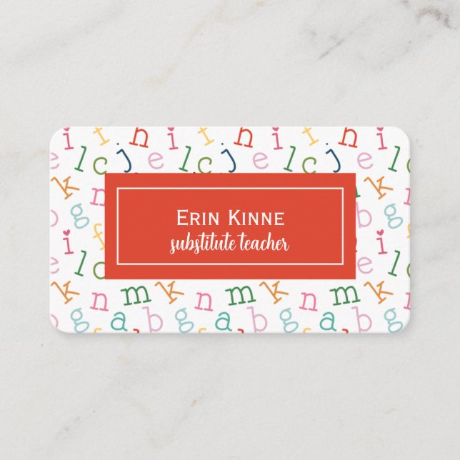 Substitute Teacher Business Calling Card Alphabet (Front)