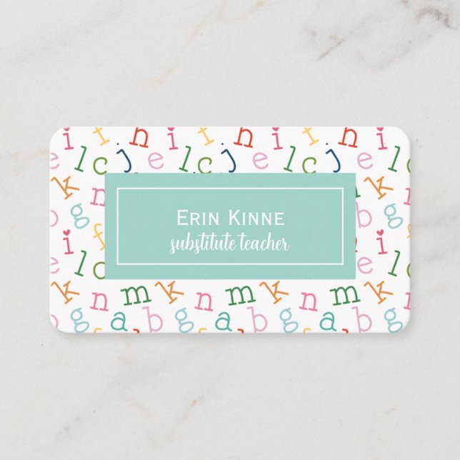 Substitute Teacher Business Calling Card Alphabet (Front)