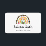 Substitute Teacher Rainbow Leopard Print Business Card<br><div class="desc">Substitute teachers always need business cards to leave for their classroom teachers.  Personalise this beautiful card that features a leopard print,  pencil,  apple,  hand print mash up of a beautiful modern rainbow.</div>