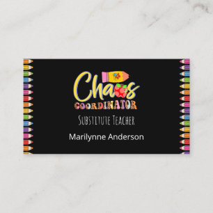 Substitute Teacher Rainbow Pencils Business Card