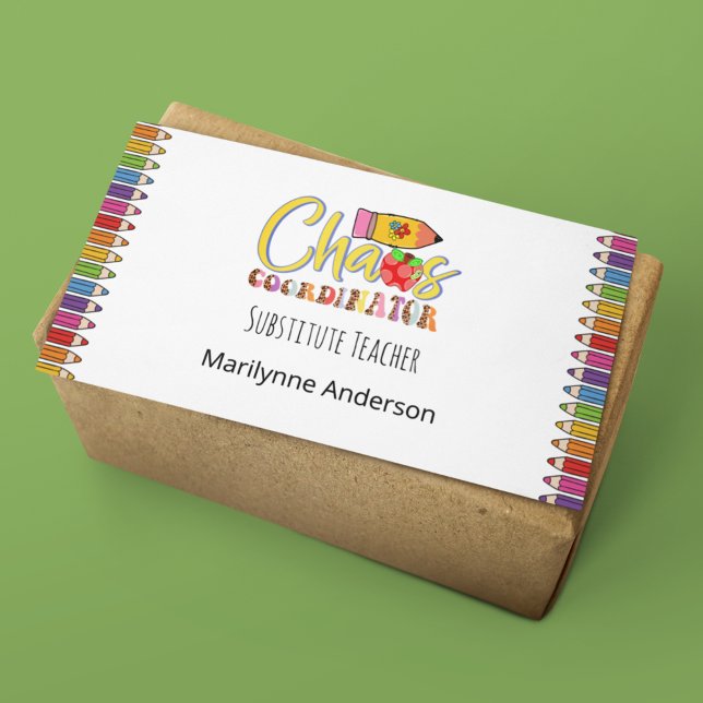 Substitute Teacher Rainbow Pencils Business Card (Creator Uploaded)