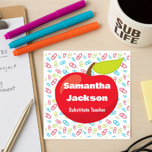 Substitute Teacher Red Apple Square Business Card