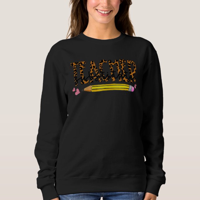 Substitute Teacher Sub Squad Pencil Leopards Back  Sweatshirt (Front)