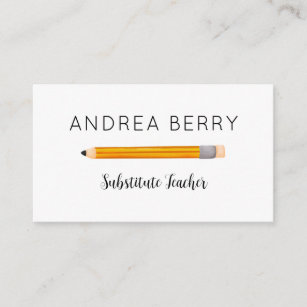 Substitute Teacher Yellow Pencil Business Card