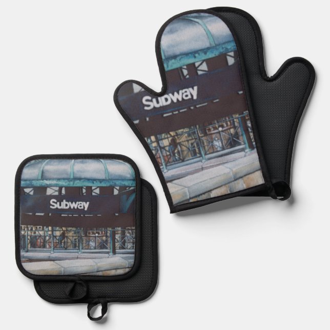 Subterranean Blues Oven Mitt & Pot Holder Set (Front/Back)