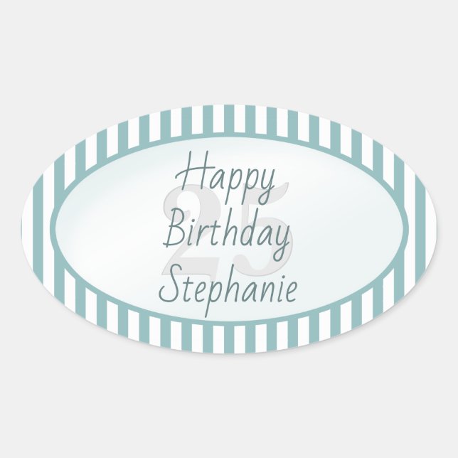 Subtle Age Aqua/White Simple Stripes Pattern Oval Sticker (Front)