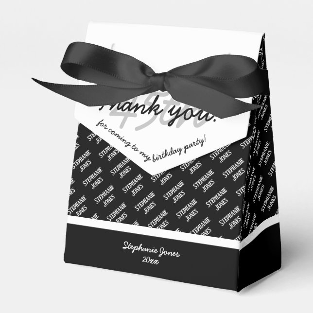 Subtle Age Your Name Text Pattern - Black/White Favour Box (Front Side)