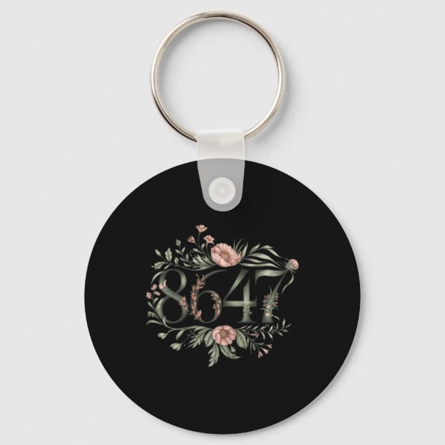 Subtle Anti Trump 8647 Flower Floral Boho Presiden Key Ring (Front)