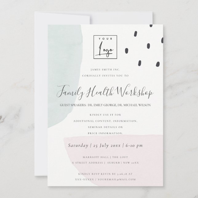 SUBTLE AQUA MODERN ABSTRACT GEOMETRIC ART EVENT INVITATION (Front)