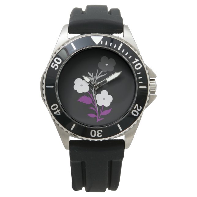 Subtle Asexual Flag Flowers Watch (Front)
