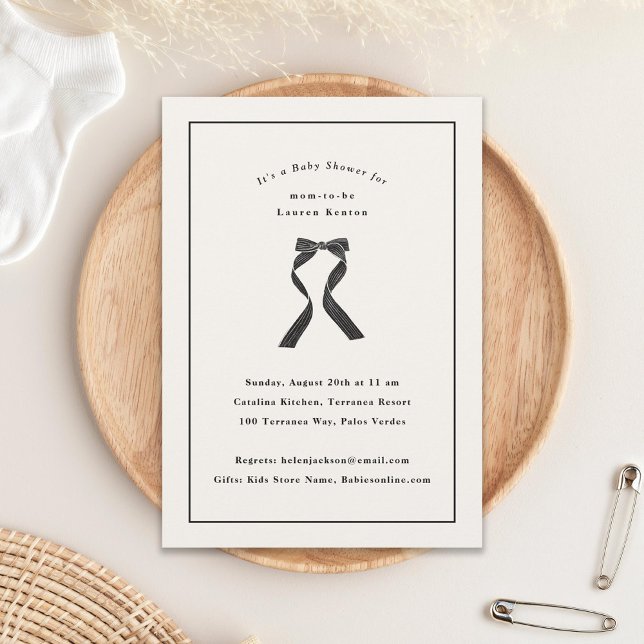 Subtle Black Bow Classic Baby Shower Invitation (Creator Uploaded)