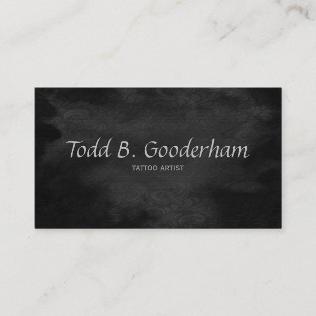 Subtle Black Smoky Rococo Tattoo Pattern Business Card (Front)