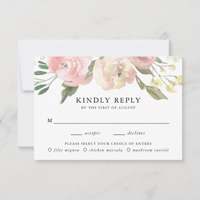 Subtle Blooms | Meal Choice Wedding RSVP Card (Front)