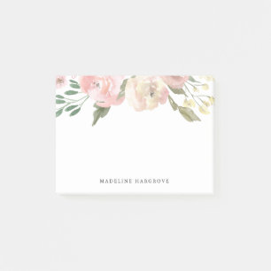 Subtle Blooms Pink Watercolor Floral Personalised Post-it Notes