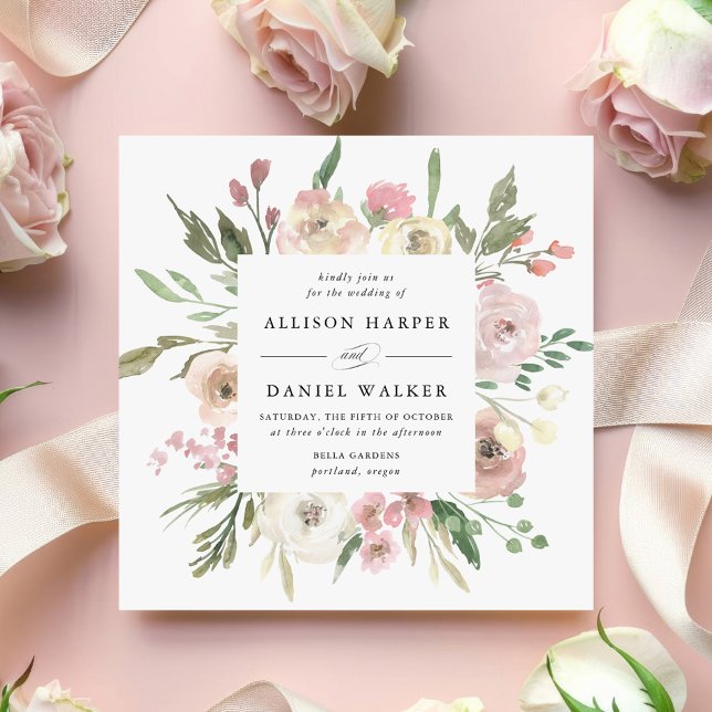 Subtle Blooms | Square Wedding Invitation (Creator Uploaded)