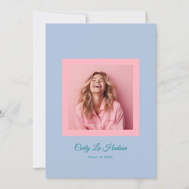 Subtle Blue Pink High School Photo Grad Announcement (Front)