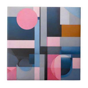 Subtle Blues & Pinks in Geometric Abstraction Ceramic Tile
