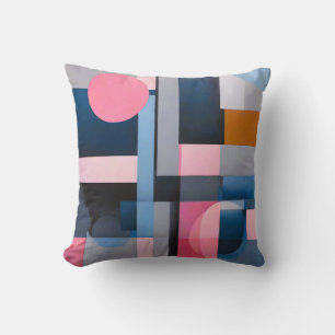 Subtle Blues & Pinks in Geometric Abstraction Cushion
